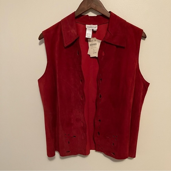 Coldwater Creek Jackets & Blazers - NWT Coldwater Creek Vest Womens Sz. L Red Suede Leather Western Boho Cut Out